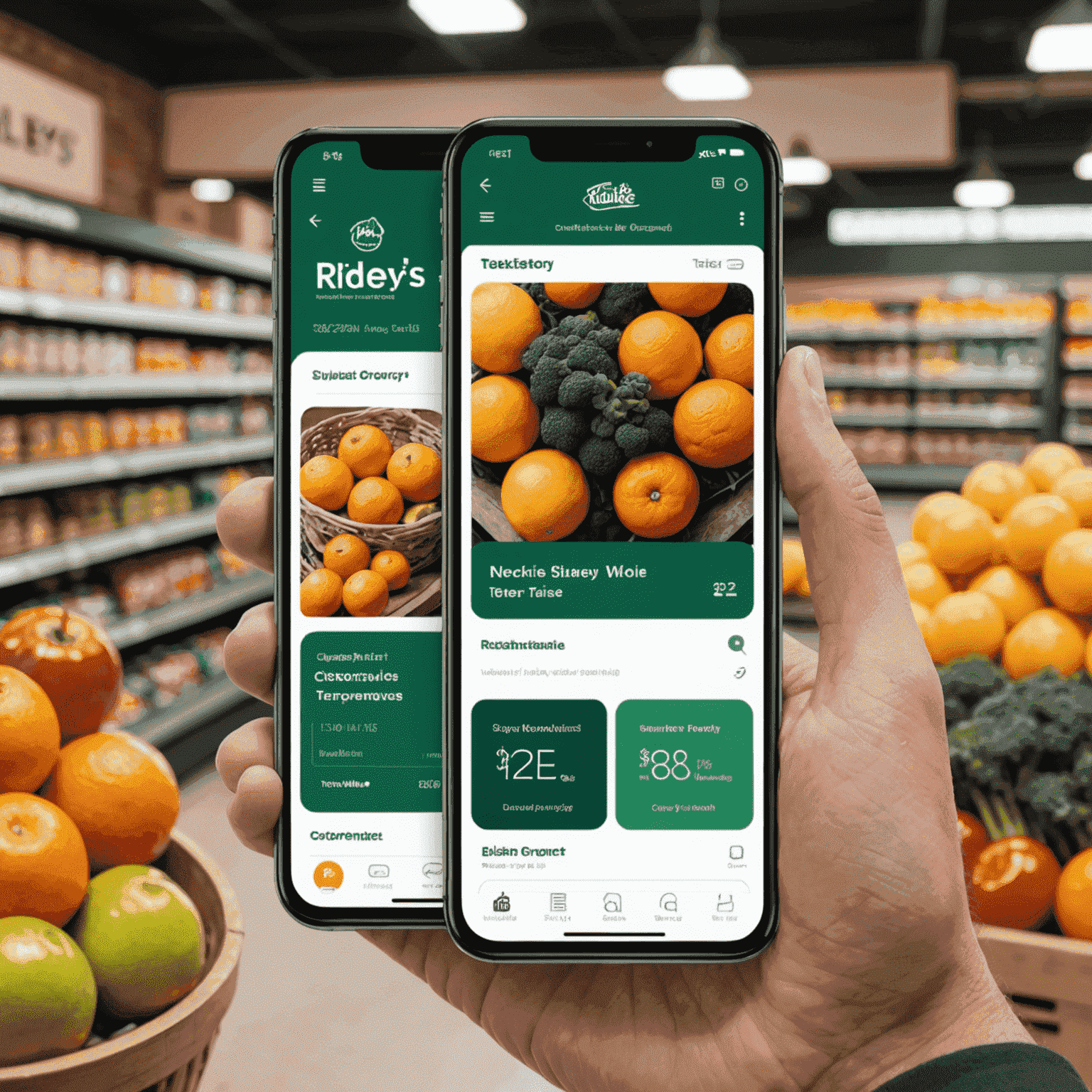 Banner image showcasing the seamless integration of Ridley's Grocery App and WEOKIE's financial tools, with a user-friendly interface and secure transactions