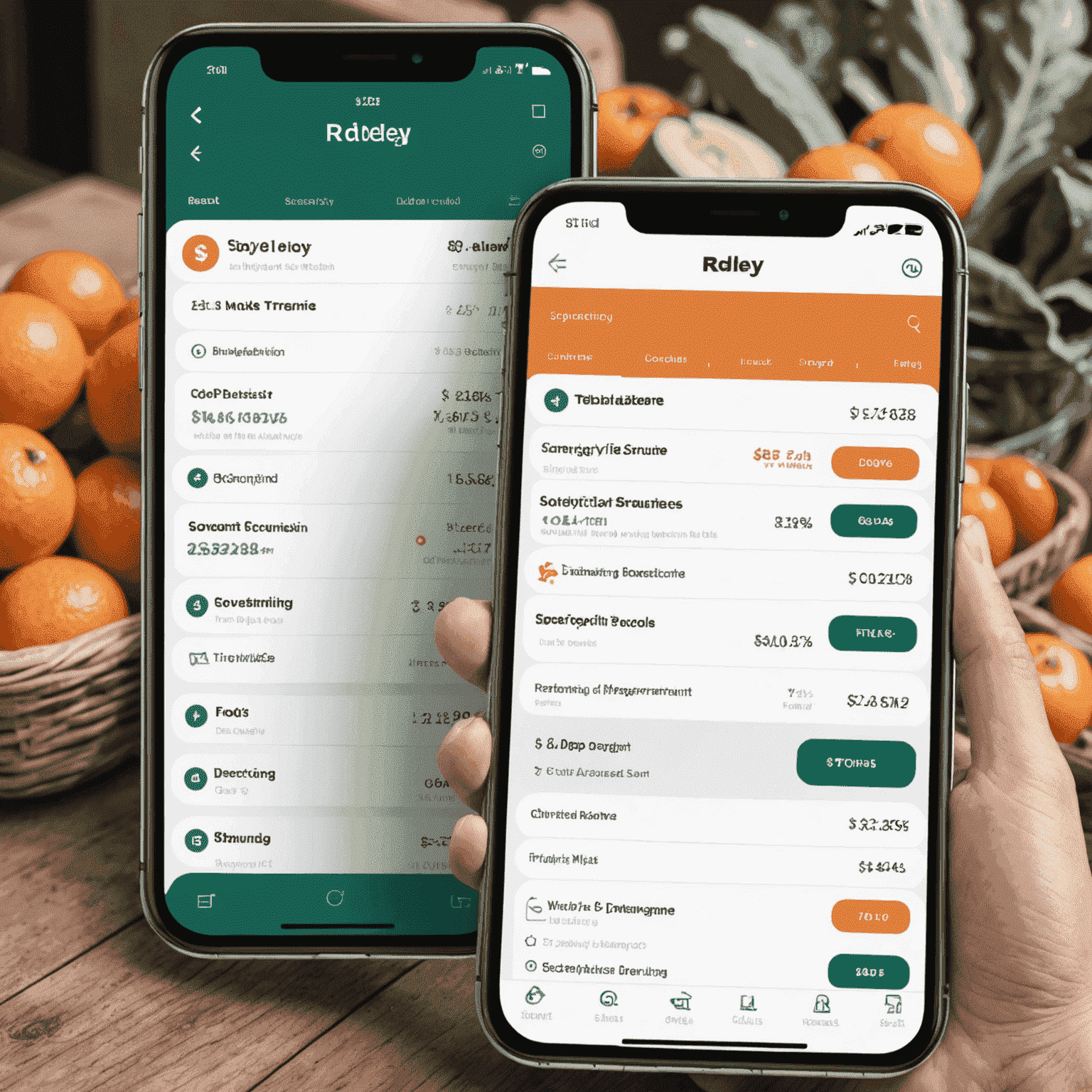 Screenshot of the Ridley's Grocery App showcasing the integrated WEOKIE budgeting tools, including spending tracking, goal setting, and financial insights