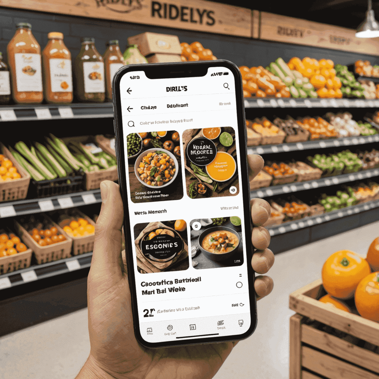 Screenshot of the Ridley's Grocery App, showcasing the user-friendly interface and WEOKIE integration